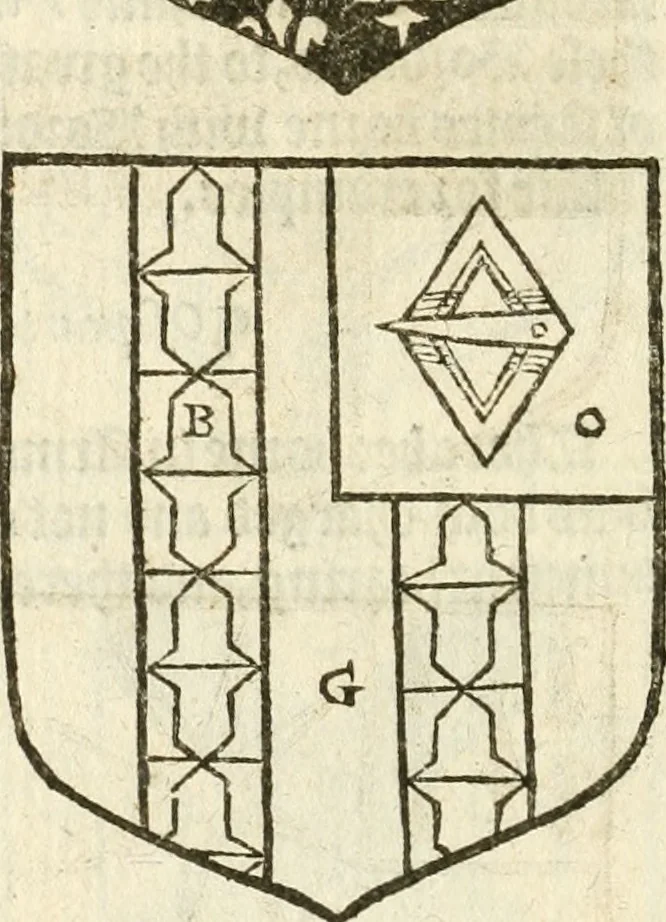 An illustration from Workes of armorie : deuyded into three bookes, entituled, the Concordes of armorie, the Armorie of honor, and of Coates and creastes, 1572, leaf 89