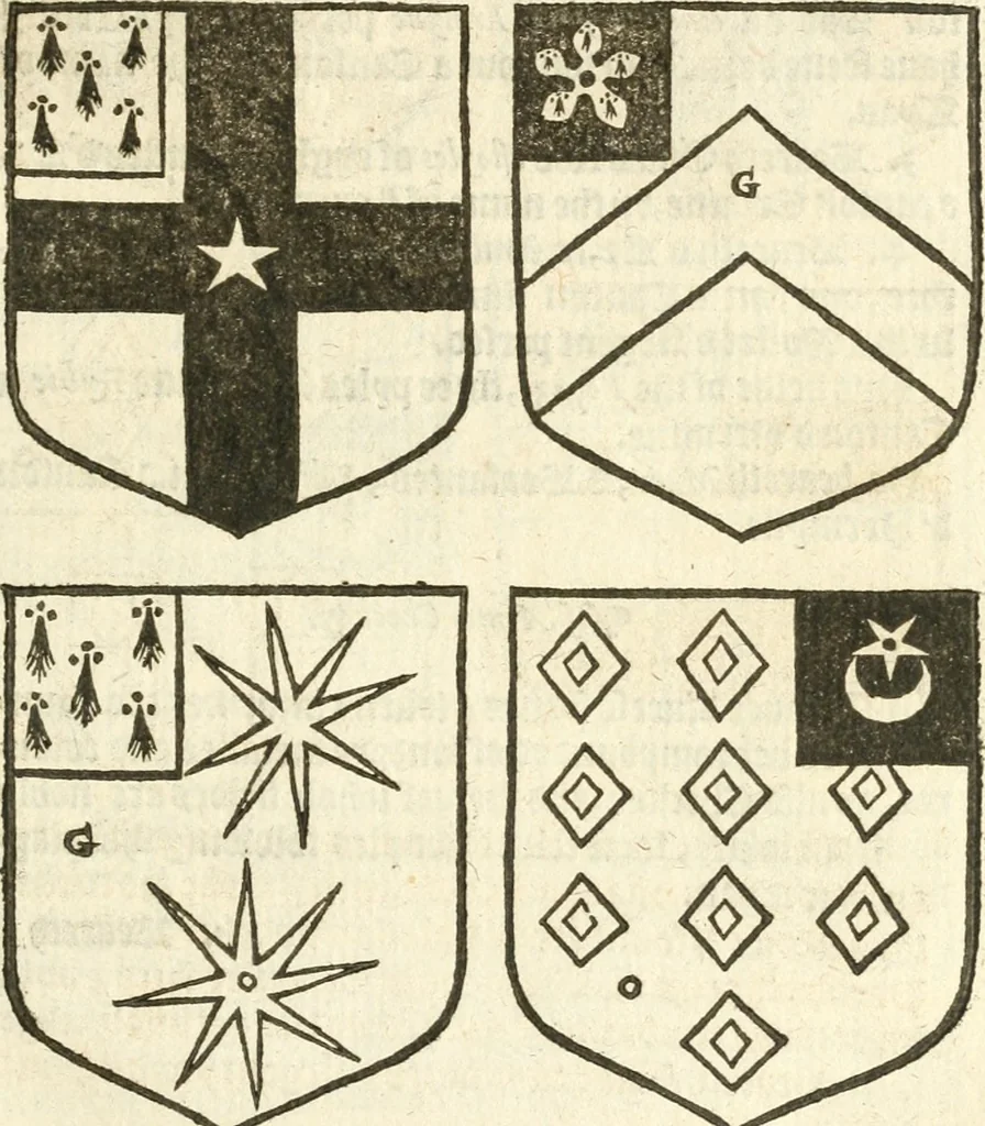 An illustration from Workes of armorie : deuyded into three bookes, entituled, the Concordes of armorie, the Armorie of honor, and of Coates and creastes, 1572, leaf 90