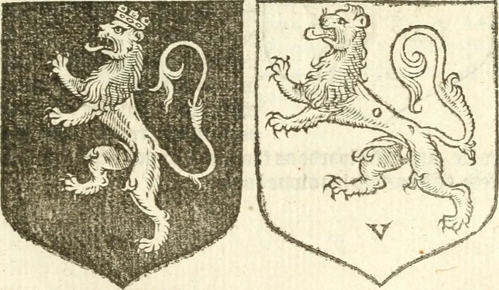 An illustration from Workes of armorie : deuyded into three bookes, entituled, the Concordes of armorie, the Armorie of honor, and of Coates and creastes, 1572, leaf 96