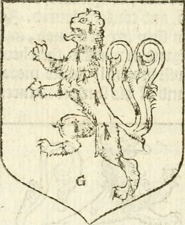 An illustration from Workes of armorie : deuyded into three bookes, entituled, the Concordes of armorie, the Armorie of honor, and of Coates and creastes, 1572, leaf 97