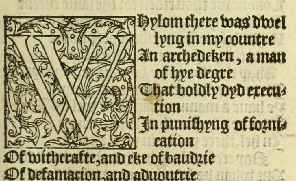 An illustration from The workes of Geffray Chaucer : newlye printed, wyth dyuers workes whych were neuer in print before : as in the table more playnly doth appere, 1542, leaf 109