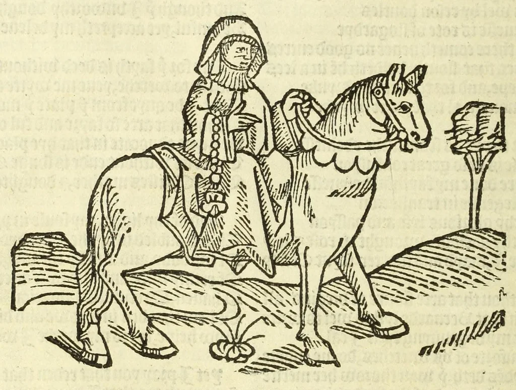 An illustration from The workes of Geffray Chaucer : newlye printed, wyth dyuers workes whych were neuer in print before : as in the table more playnly doth appere, 1542, leaf 144