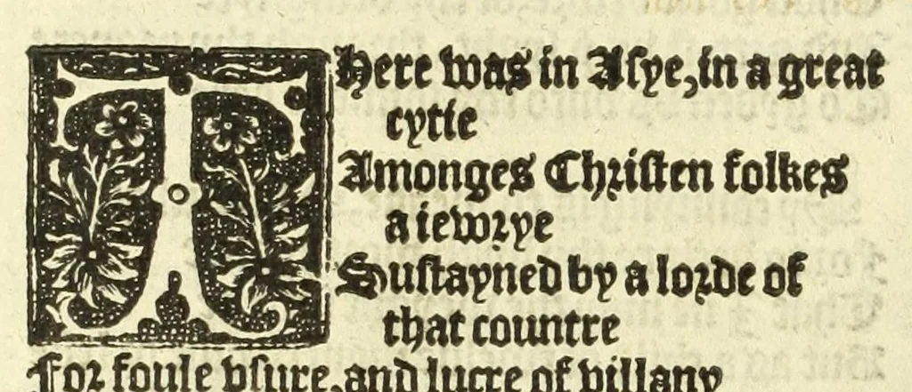 An illustration from The workes of Geffray Chaucer : newlye printed, wyth dyuers workes whych were neuer in print before : as in the table more playnly doth appere, 1542, leaf 176