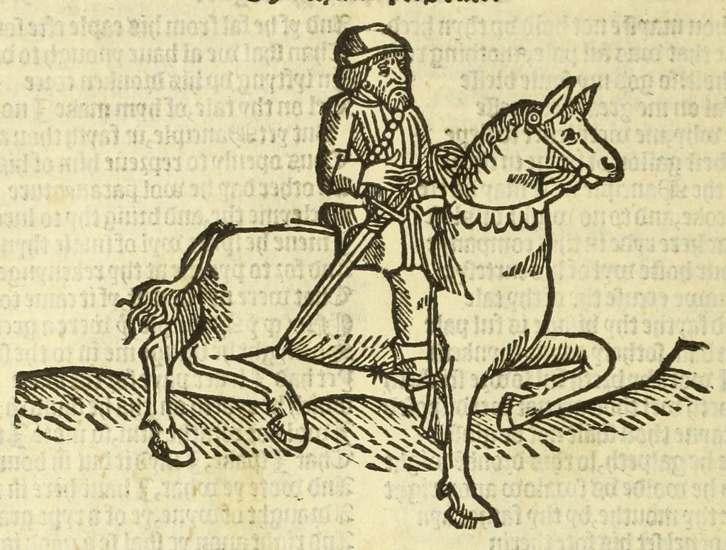 An illustration from The workes of Geffray Chaucer : newlye printed, wyth dyuers workes whych were neuer in print before : as in the table more playnly doth appere, 1542, leaf 220