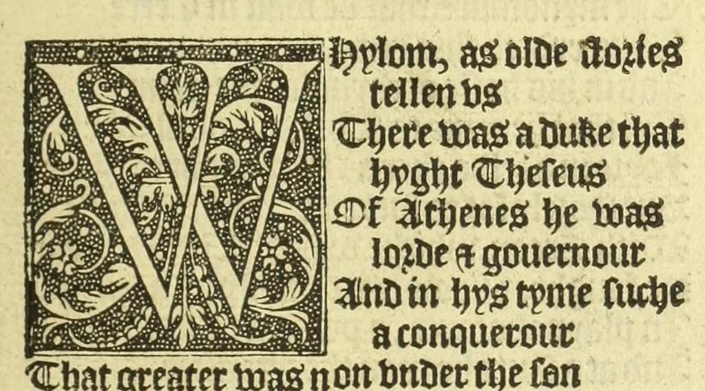 An illustration from The workes of Geffray Chaucer : newlye printed, wyth dyuers workes whych were neuer in print before : as in the table more playnly doth appere, 1542, leaf 25