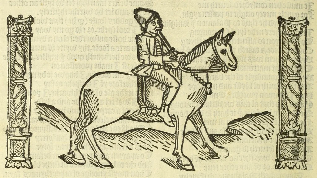 An illustration from The workes of Geffray Chaucer : newlye printed, wyth dyuers workes whych were neuer in print before : as in the table more playnly doth appere, 1542, leaf 48