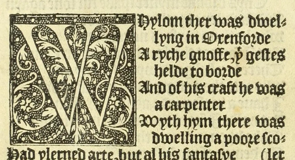 An illustration from The workes of Geffray Chaucer : newlye printed, wyth dyuers workes whych were neuer in print before : as in the table more playnly doth appere, 1542, leaf 48
