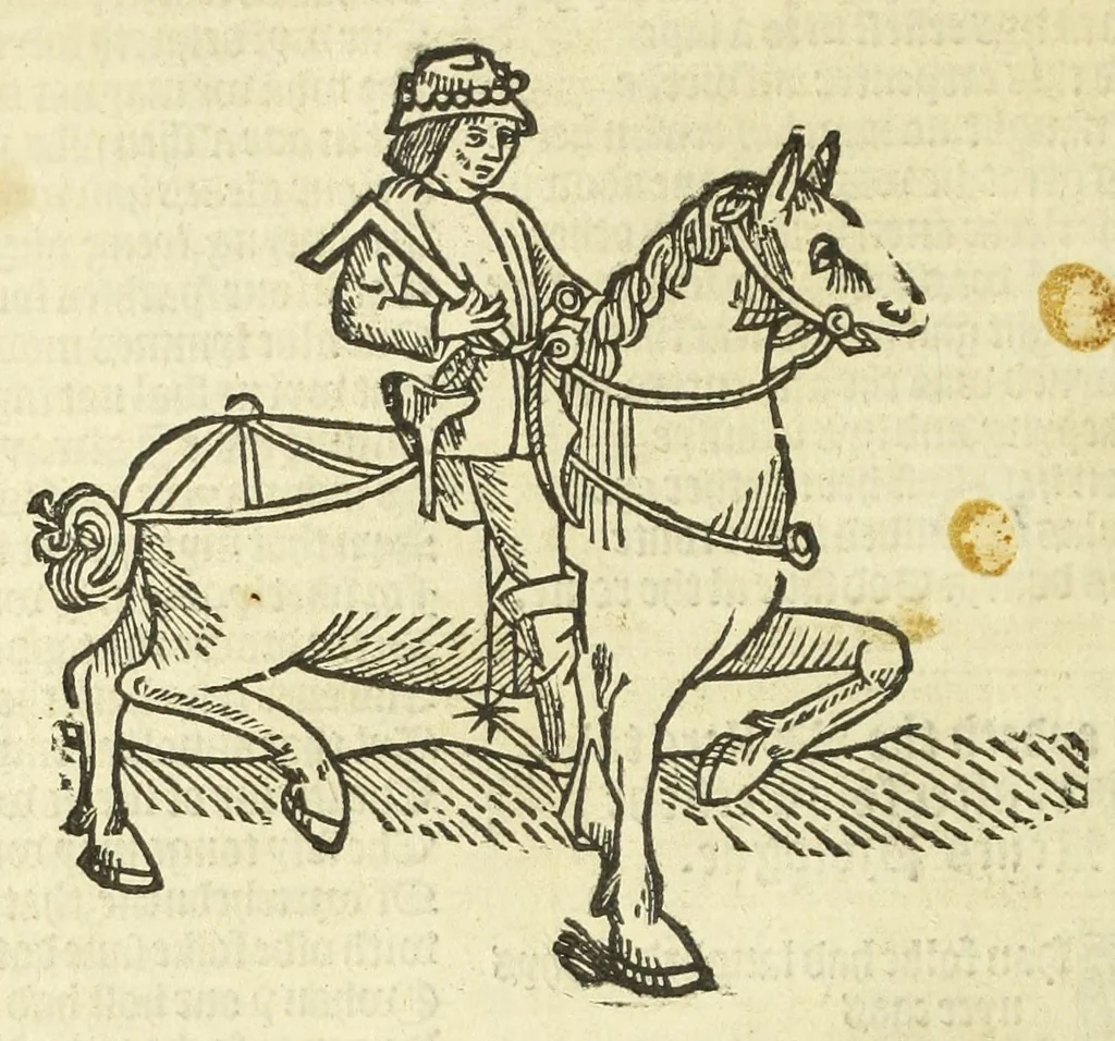 An illustration from The workes of Geffray Chaucer : newlye printed, wyth dyuers workes whych were neuer in print before : as in the table more playnly doth appere, 1542, leaf 56