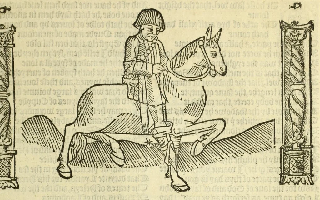 An illustration from The workes of Geffray Chaucer : newlye printed, wyth dyuers workes whych were neuer in print before : as in the table more playnly doth appere, 1542, leaf 61