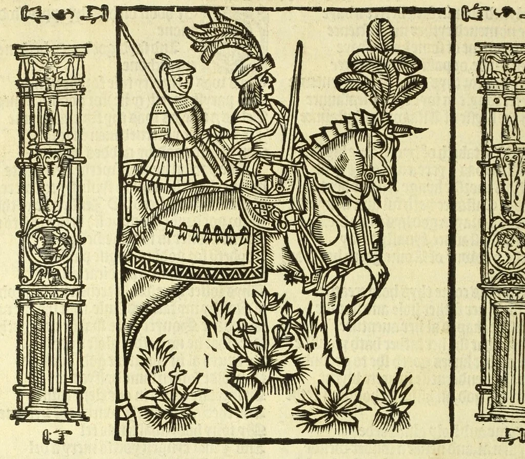 An illustration from The workes of Geffray Chaucer : newlye printed, wyth dyuers workes whych were neuer in print before : as in the table more playnly doth appere, 1542, leaf 76