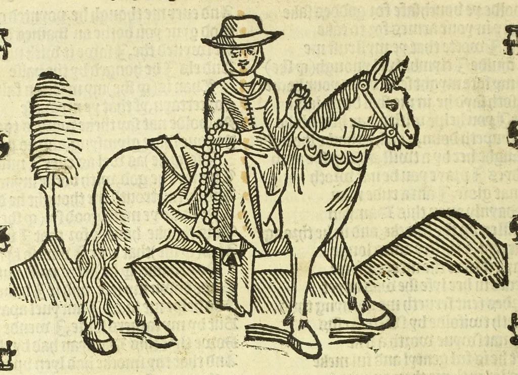 An illustration from The workes of Geffray Chaucer : newlye printed, wyth dyuers workes whych were neuer in print before : as in the table more playnly doth appere, 1542, leaf 96