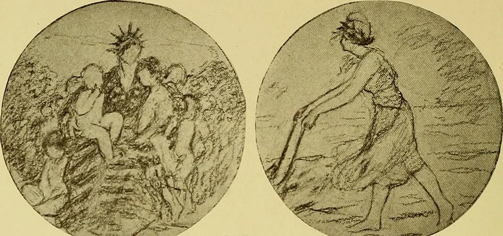 An illustration from The work of Emil Fuchs; illustrating some of his representative paintings, sculpture, medals and studies. Issued on the occasion of an exhibition of his works under the auspices of Messrs. Cartier, February 7th to March 5th,1921. New York city, 1921, leaf 129