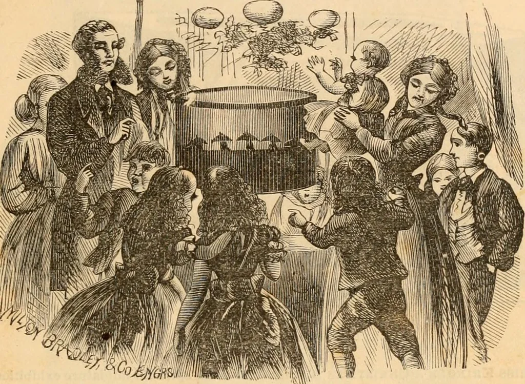 An illustration from Work and play annual of home amusements and social sports : containing directions for various in-door and out-door games, parlor tricks, acting charades, &c. ..., 1872, leaf 36