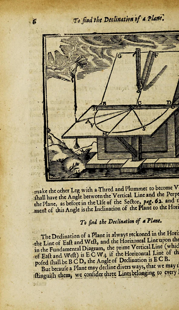 An illustration from The works of Edmund Gunter: : containing the description and use of the sector, cross-staff, bow, quadrant, and other instruments. With a canon of artificial sines and tangents to a radius of 10.00000 parts, and the logarithms from an unite to 10000: The uses whereof are illustrated in the practice of arithmetick, geometry, astronomy, navigation, dialling, and fortification. And some questions in navigation added by Mr. Henry Bond, teacher of mathematicks in Ratcliff, near London. To which is added, the description and use of another sector and quadrant, both of them invented by Mr. Sam. Foster, late professor of astronomy in Gresham Colledge, London, furnished with more lines, and differing from those of Mr. Gunters both in form and manner of working, 1673, leaf 361