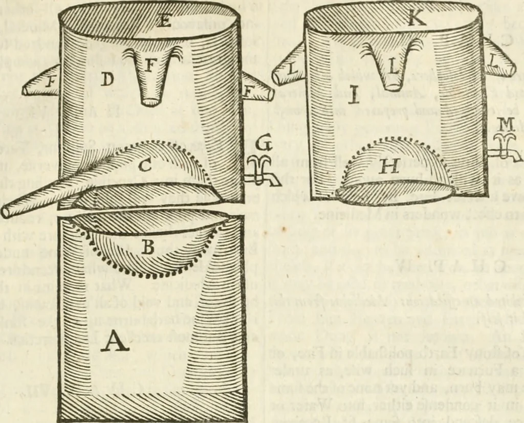 An illustration from The works of the highly experienced and famous chymist, John Rudolph Glauber : containing, great variety of choice secrets in medicine and alchymy in the working of metallick mines, and the separation of metals : also, various cheap and easie ways of making salt-petre, and improving of barren-land, and the fruits of the earth : together with many other things very profitable for all the lovers of art and industry, 1689, leaf 640