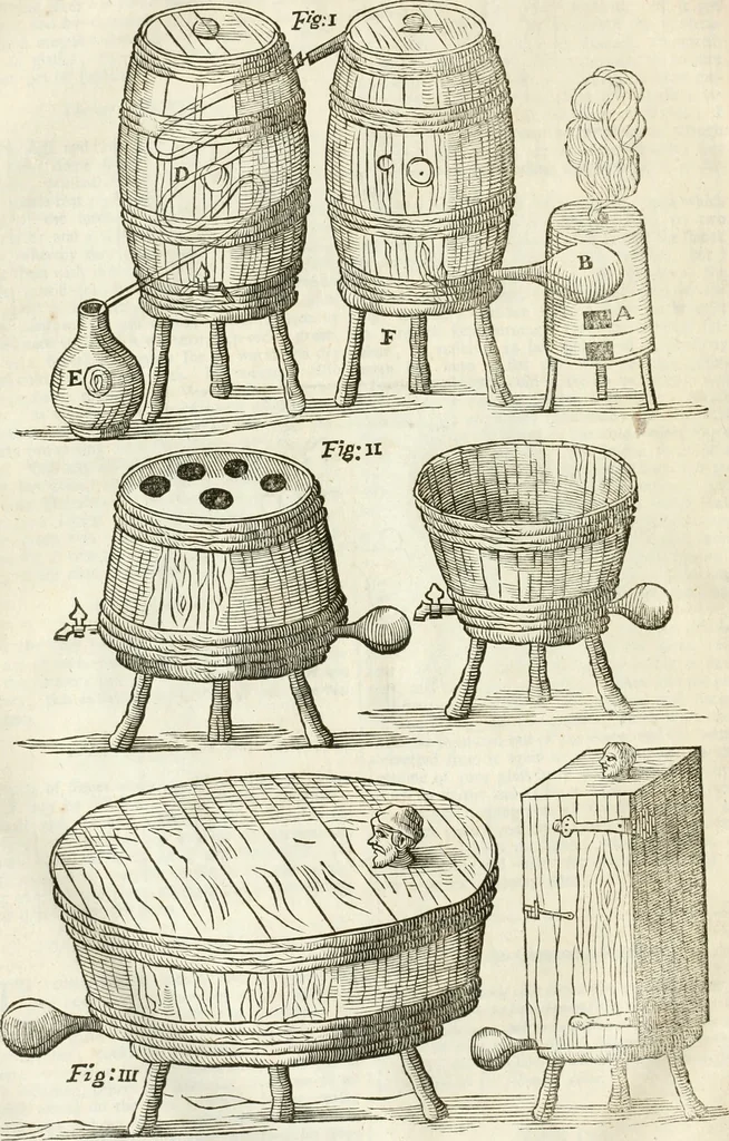An illustration from The works of the highly experienced and famous chymist, John Rudolph Glauber : containing, great variety of choice secrets in medicine and alchymy in the working of metallick mines, and the separation of metals : also, various cheap and easie ways of making salt-petre, and improving of barren-land, and the fruits of the earth : together with many other things very profitable for all the lovers of art and industry, 1689, leaf 75