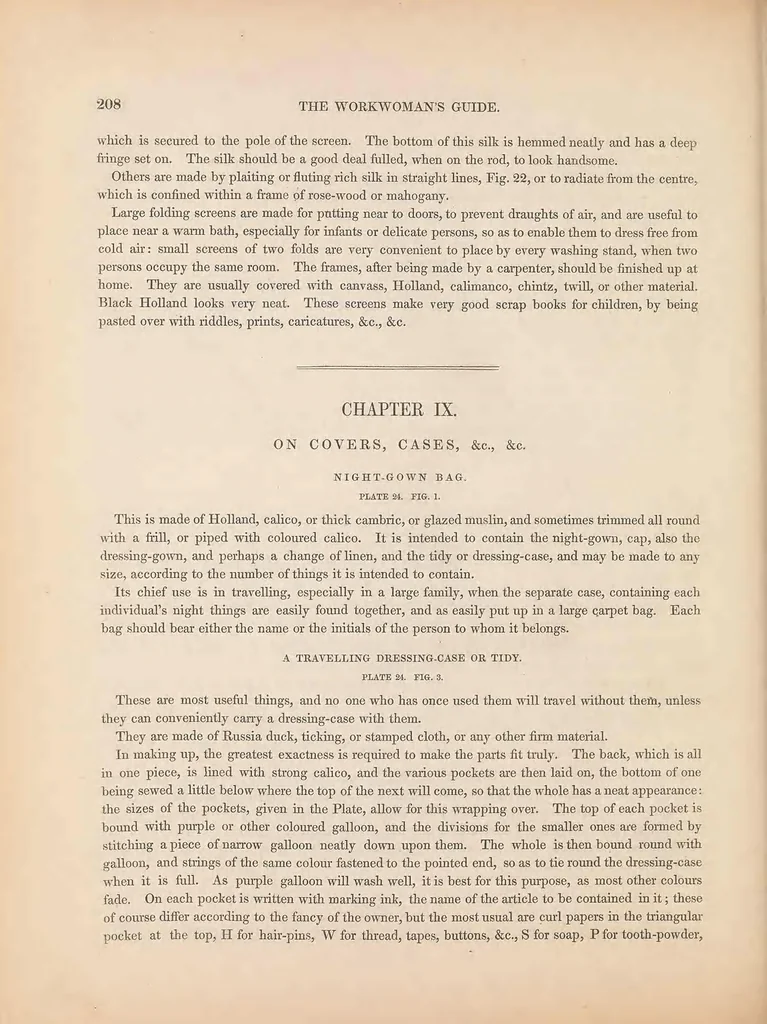 An illustration from The workwoman's guide : containing instructions to the inexperienced in cutting out and completing those articles of wearing apparel, &c. which are ususally made at home : also, explanations on upholstery, straw- platting, bonnet-making, knitting, &c., 1838, leaf 268