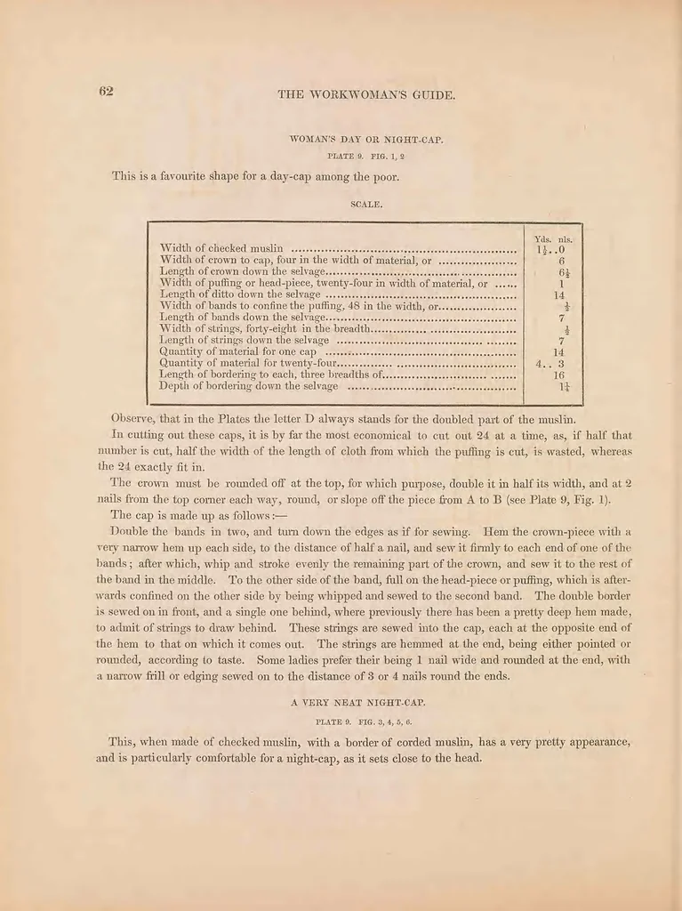 An illustration from The workwoman's guide : containing instructions to the inexperienced in cutting out and completing those articles of wearing apparel, &c. which are ususally made at home : also, explanations on upholstery, straw- platting, bonnet-making, knitting, &c., 1838, leaf 92