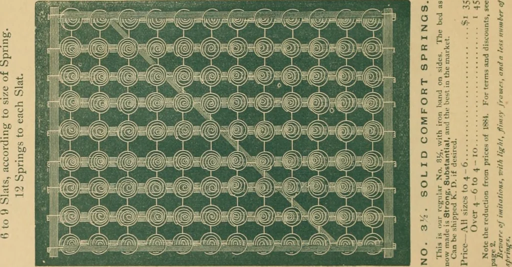 An illustration from Woven wire mattresses, spring beds & cots : catalogue, January 1885., 1885, leaf 9
