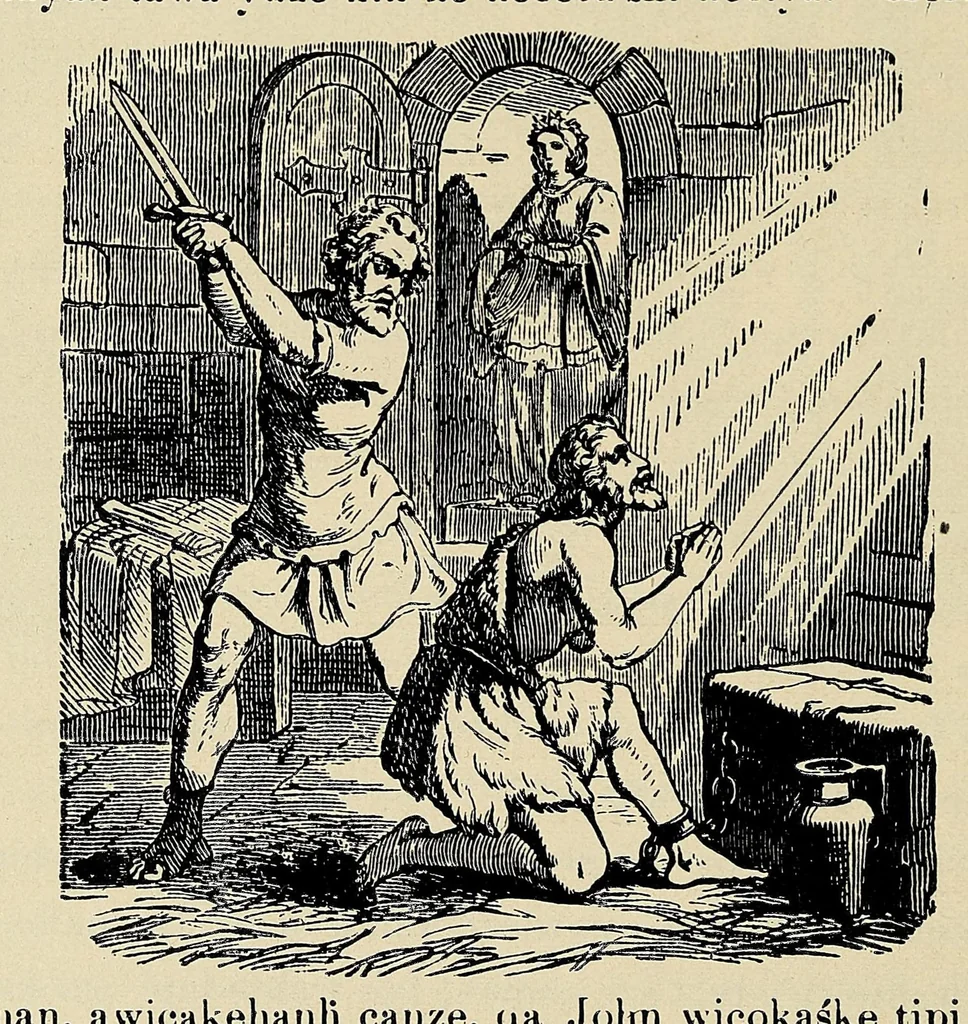 An illustration from Wowapi wakan ptecedan oyakapi kin. Bible history in the Sioux Indian language, 1897, leaf 178