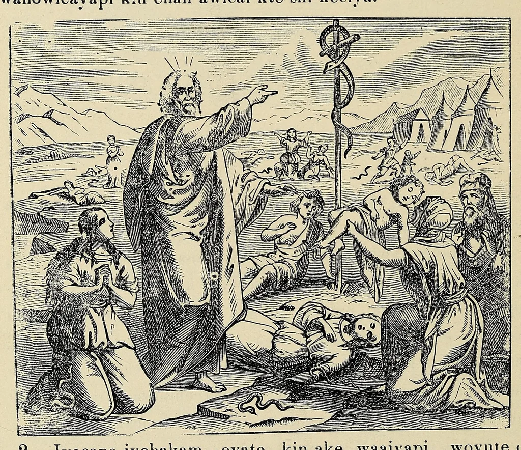 An illustration from Wowapi wakan ptecedan oyakapi kin. Bible history in the Sioux Indian language, 1897, leaf 70