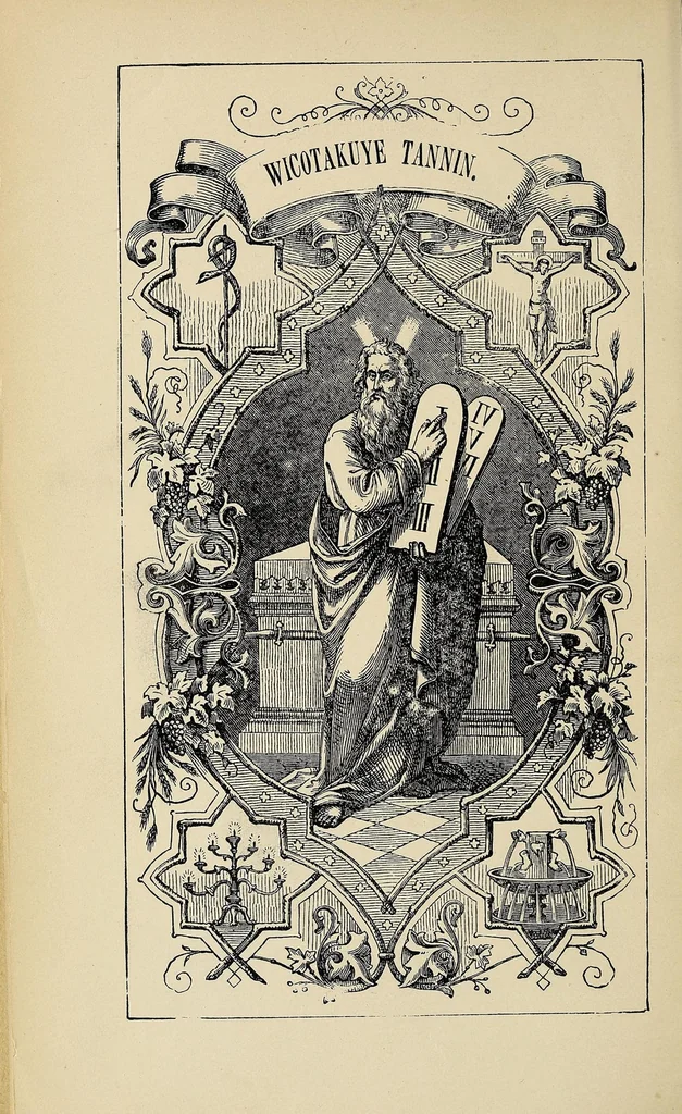 An illustration from Wowapi wakan ptecedan oyakapi kin. Bible history in the Sioux Indian language, 1897, leaf 8