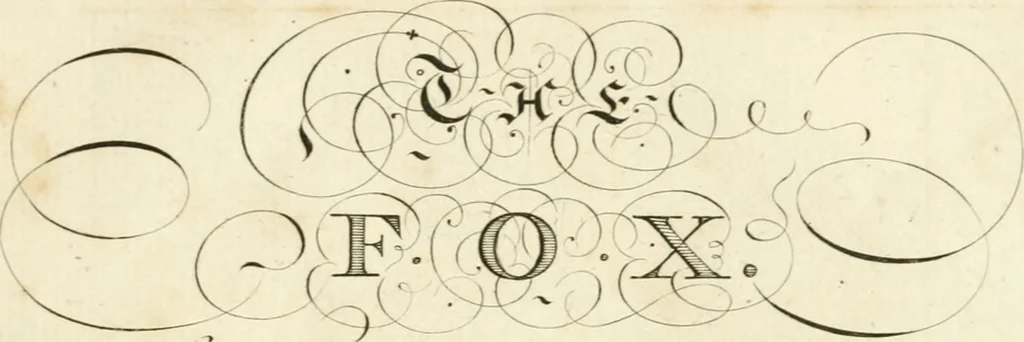 An illustration from Writing and drawing made easy, amusing and instructive : containing the whole alphabet in all the characters now us'd, both in printing and penmanship : each illustrated by emblematic devices and moral copies : calculated for the user of schools and curiously engraved by the best hands ..., 1750, leaf 36