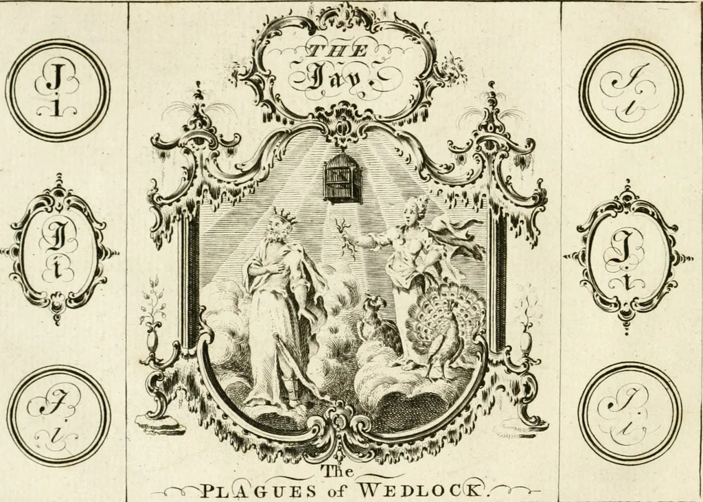An illustration from Writing and drawing made easy, amusing and instructive : containing the whole alphabet in all the characters now us'd, both in printing and penmanship : each illustrated by emblematic devices and moral copies : calculated for the user of schools and curiously engraved by the best hands ..., 1750, leaf 47