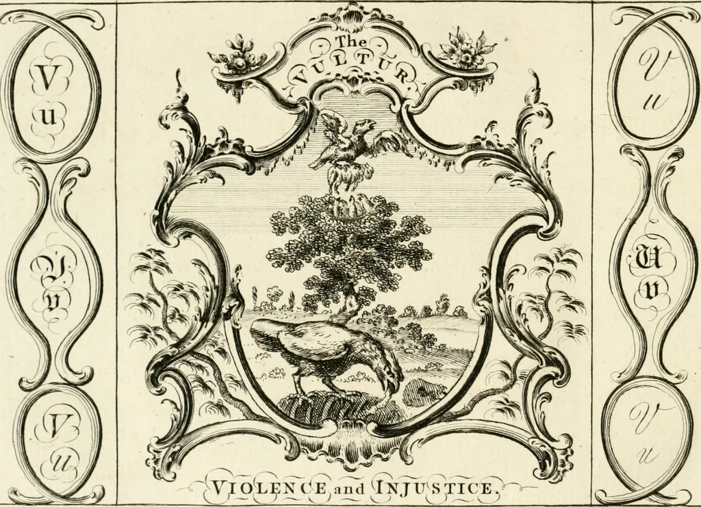 An illustration from Writing and drawing made easy, amusing and instructive : containing the whole alphabet in all the characters now us'd, both in printing and penmanship : each illustrated by emblematic devices and moral copies : calculated for the user of schools and curiously engraved by the best hands ..., 1750, leaf 91