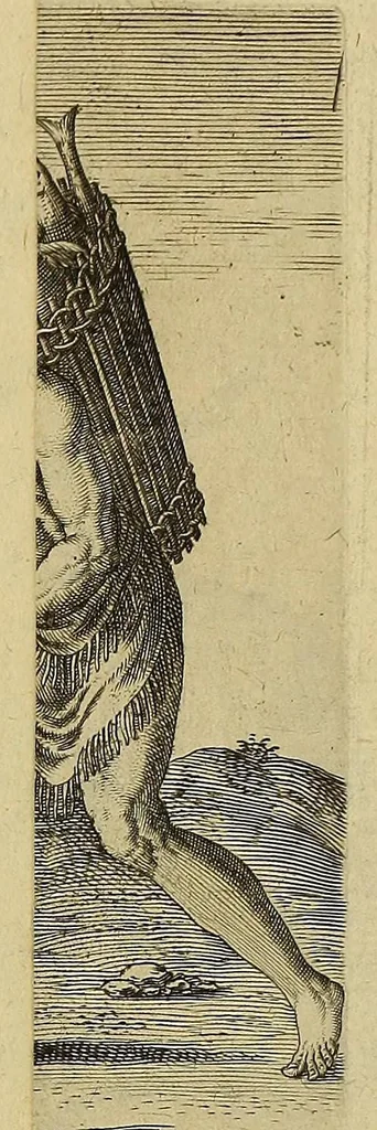 An illustration from Wunderbarliche, doch warhafftige Erklärung, von der Gelegenheit vnd Sitten der Wilden in Virginia, welche newlich von den Engelländern, so im Jar 1585. : vom Herrn Reichard Greinuile, einem von der Ritterschafft, in gemeldte Landschafft die zu bewohnen geführt waren, ist erfunden worden, in Verlegung H. Walter Raleigh, Ritter vnd Obersten dess Zinbergwercks, auss vergünstigung der Durchleuchtigsten vnnd Vnvberwindlichsten, Elizabeth, Königin in Engelland, &c., 1590, leaf 77