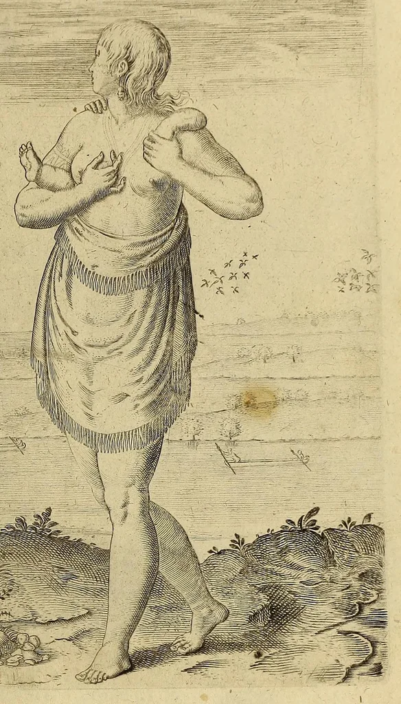 An illustration from Wunderbarliche, doch warhafftige Erklärung, von der Gelegenheit vnd Sitten der Wilden in Virginia, welche newlich von den Engelländern, so im Jahr 1585. : vom Herrn Reichard Greinuile, einem von der Ritterschafft, in gemeldte Landschafft die zubewohnen geführet waren, ist erfunden worden, in Vorlegung H. Walter Ralegh, Ritter vnd Obersten dess Zinnbergwercks, auss Vergünstigung der Durchleuchtigsten vnd Vnvberwindlichsten, Elisabeth, Königin in Engelland, &c., 1620, leaf 67