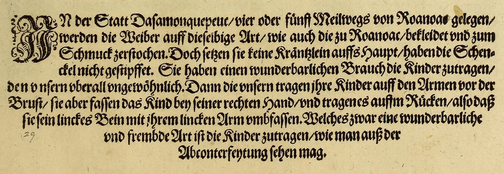 An illustration from Wunderbarliche, doch warhafftige Erklärung, von der Gelegenheit vnd Sitten der Wilden in Virginia, welche newlich von den Engelländern, so im Jahr 1585. : vom Herrn Reichard Greinuile, einem von der Ritterschafft, in gemeldte Landschafft die zubewohnen geführet waren, ist erfunden worden, in Vorlegung H. Walter Ralegh, Ritter vnd Obersten dess Zinnbergwercks, auss Vergünstigung der Durchleuchtigsten vnd Vnvberwindlichsten, Elisabeth, Königin in Engelland, &c., 1620, leaf 67