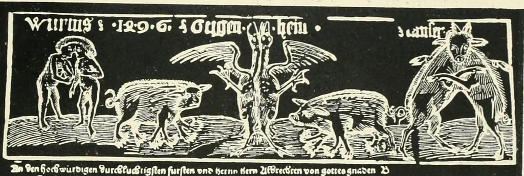 An illustration from Wunder, Wundergeburt und Wundergestalt in Einblattdrucken des fünfzehnten bis achtzehnten Jahrhunderts; kulturhistorische Studie, 1921, leaf 105