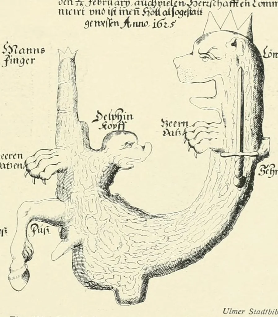 An illustration from Wunder, Wundergeburt und Wundergestalt in Einblattdrucken des fünfzehnten bis achtzehnten Jahrhunderts; kulturhistorische Studie, 1921, leaf 221