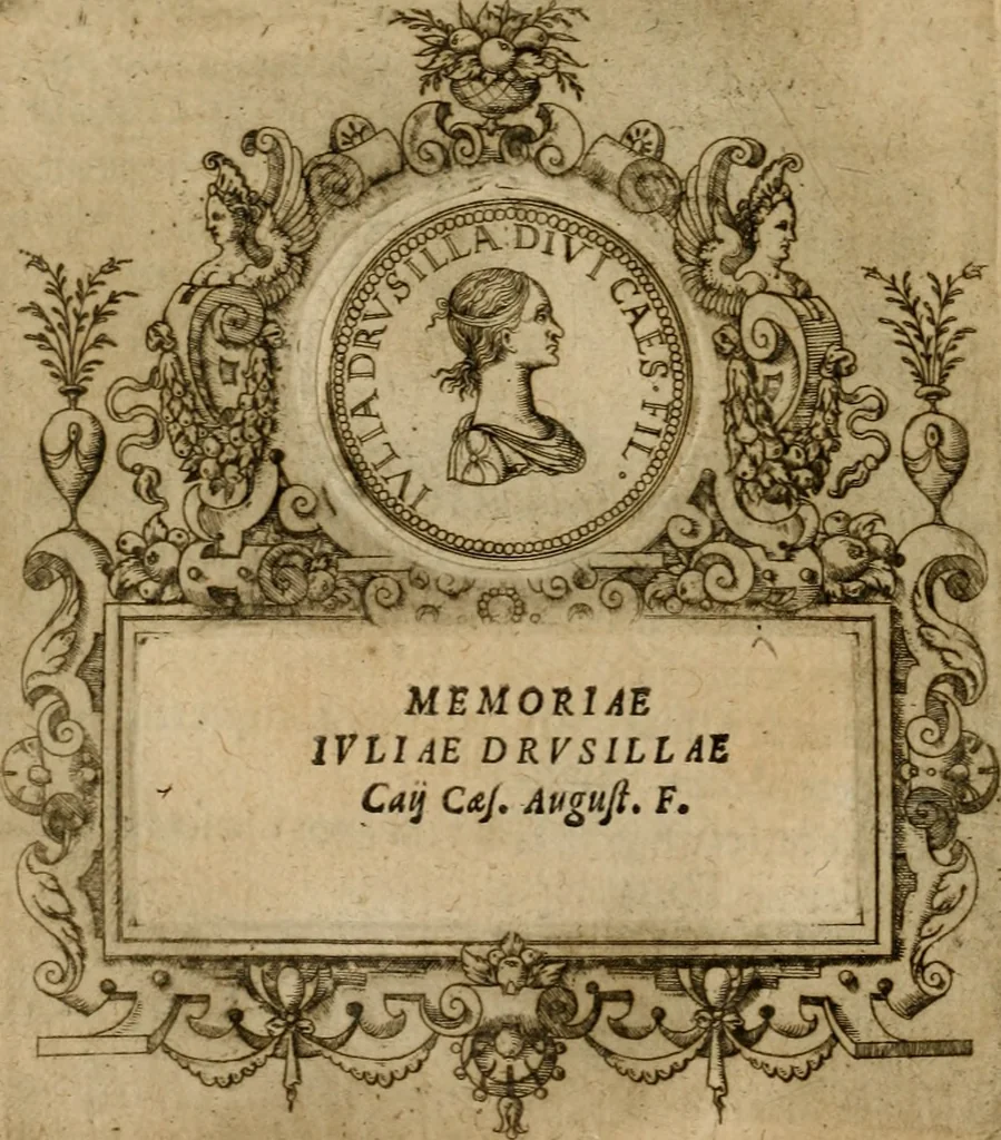 An illustration from XII. primorvm Caesarvm et LXIIII ipsorvm vxorvm et parentum ex antiquis numismatibus, in aere incisae, effigies : atque eorundem earundemque vitae & res gestae, ex varijs authoribus collectae per Levinvm Hvlsivm .., 1597, leaf 101
