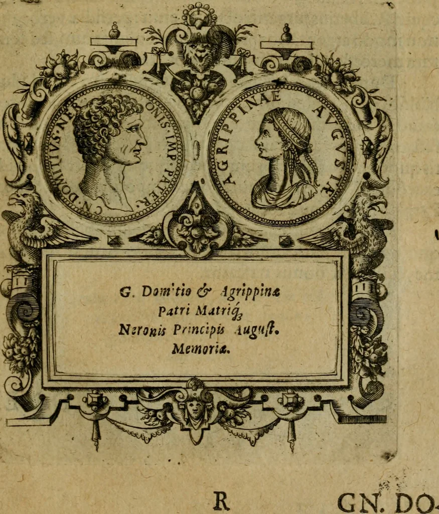An illustration from XII. primorvm Caesarvm et LXIIII ipsorvm vxorvm et parentum ex antiquis numismatibus, in aere incisae, effigies : atque eorundem earundemque vitae & res gestae, ex varijs authoribus collectae per Levinvm Hvlsivm .., 1597, leaf 130