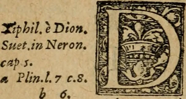 An illustration from XII. primorvm Caesarvm et LXIIII ipsorvm vxorvm et parentum ex antiquis numismatibus, in aere incisae, effigies : atque eorundem earundemque vitae & res gestae, ex varijs authoribus collectae per Levinvm Hvlsivm .., 1597, leaf 133