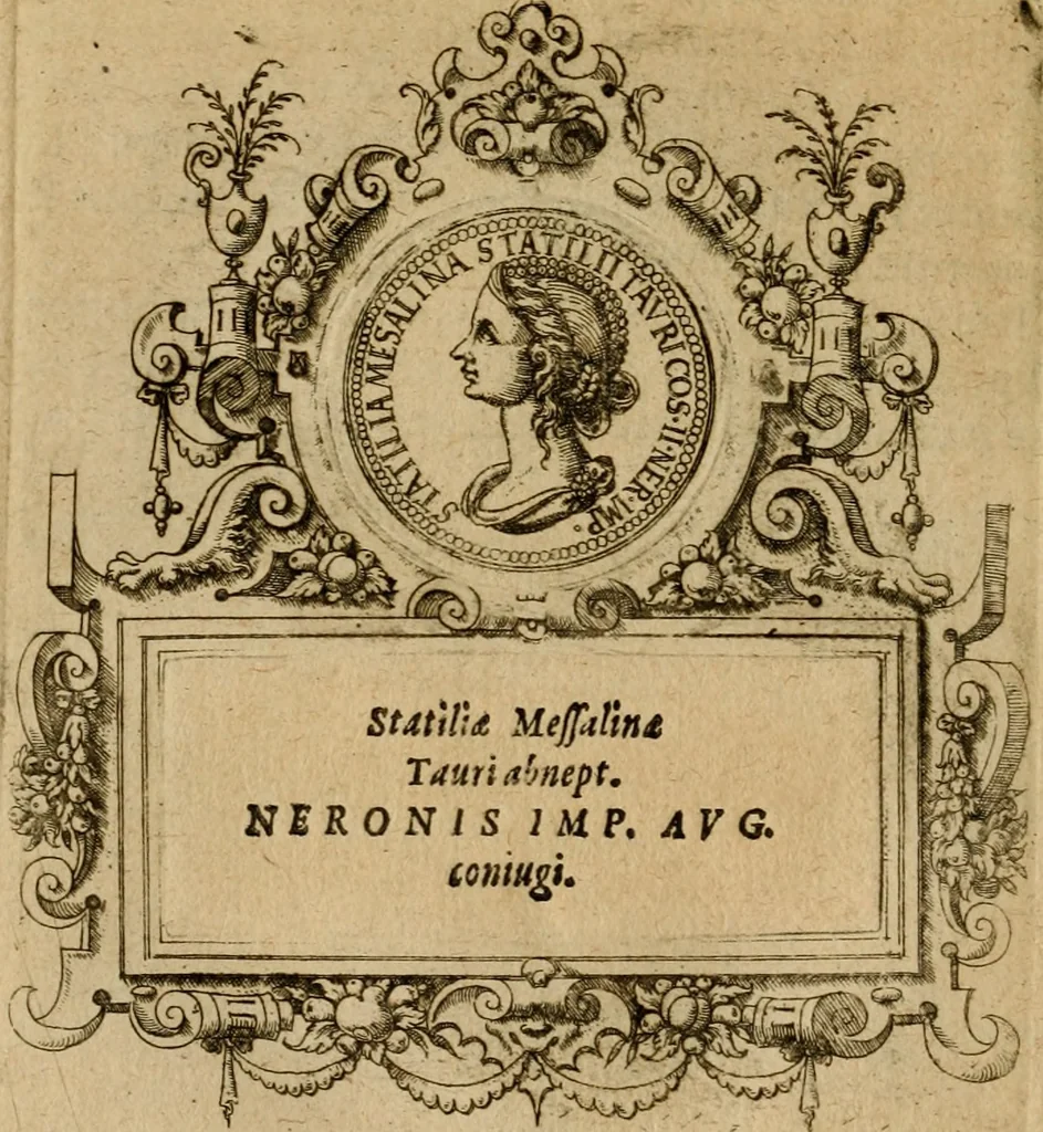 An illustration from XII. primorvm Caesarvm et LXIIII ipsorvm vxorvm et parentum ex antiquis numismatibus, in aere incisae, effigies : atque eorundem earundemque vitae & res gestae, ex varijs authoribus collectae per Levinvm Hvlsivm .., 1597, leaf 147