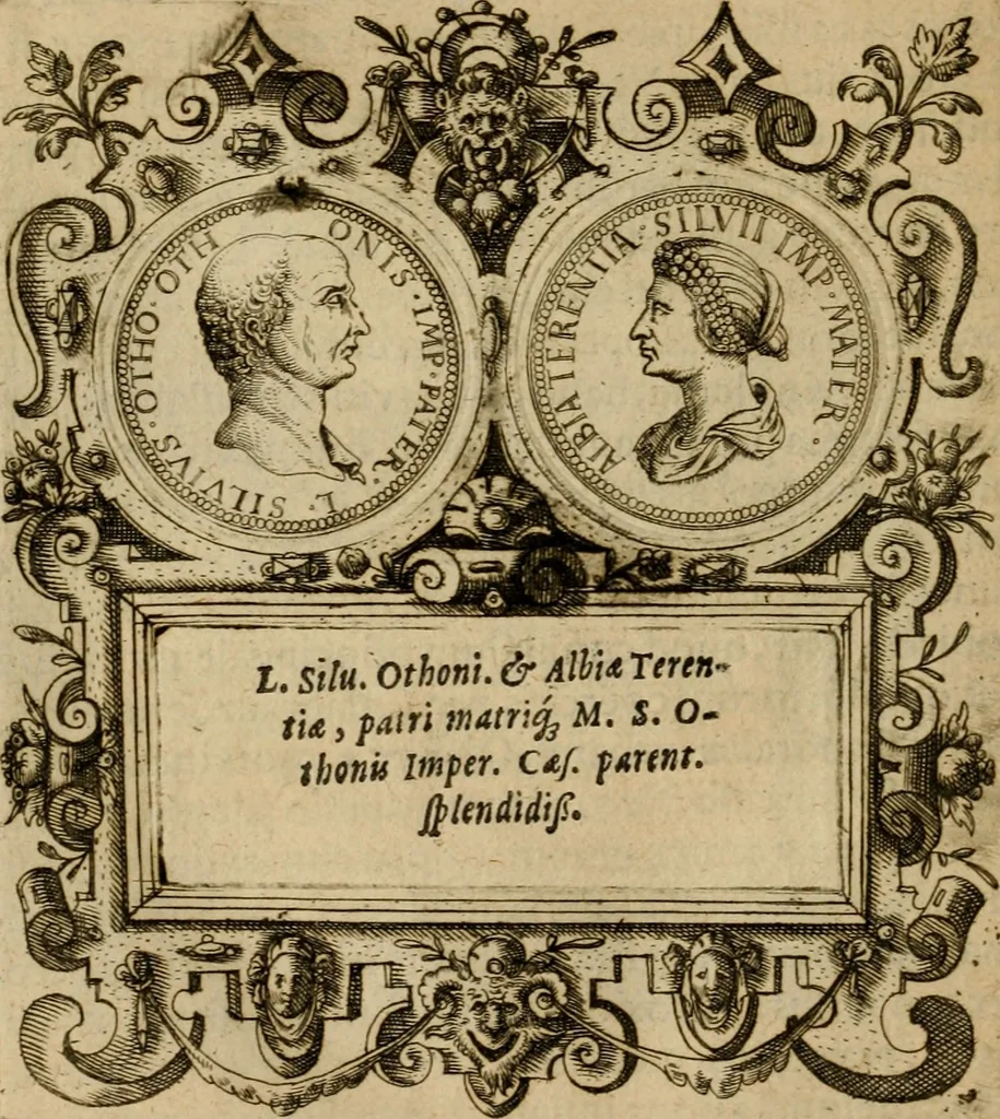 An illustration from XII. primorvm Caesarvm et LXIIII ipsorvm vxorvm et parentum ex antiquis numismatibus, in aere incisae, effigies : atque eorundem earundemque vitae & res gestae, ex varijs authoribus collectae per Levinvm Hvlsivm .., 1597, leaf 157