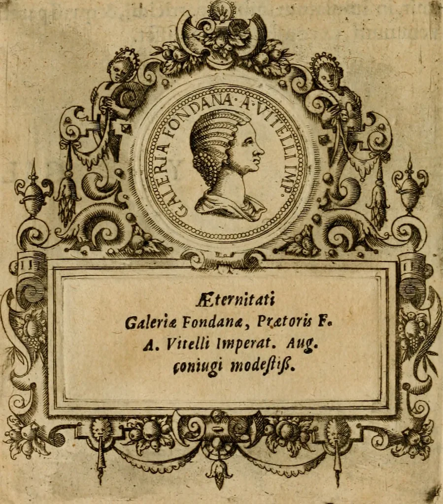 An illustration from XII. primorvm Caesarvm et LXIIII ipsorvm vxorvm et parentum ex antiquis numismatibus, in aere incisae, effigies : atque eorundem earundemque vitae & res gestae, ex varijs authoribus collectae per Levinvm Hvlsivm .., 1597, leaf 175