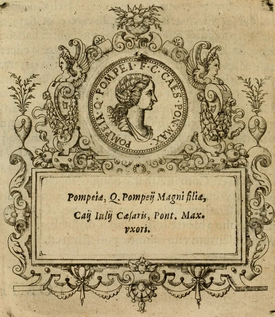 An illustration from XII. primorvm Caesarvm et LXIIII ipsorvm vxorvm et parentum ex antiquis numismatibus, in aere incisae, effigies : atque eorundem earundemque vitae & res gestae, ex varijs authoribus collectae per Levinvm Hvlsivm .., 1597, leaf 25