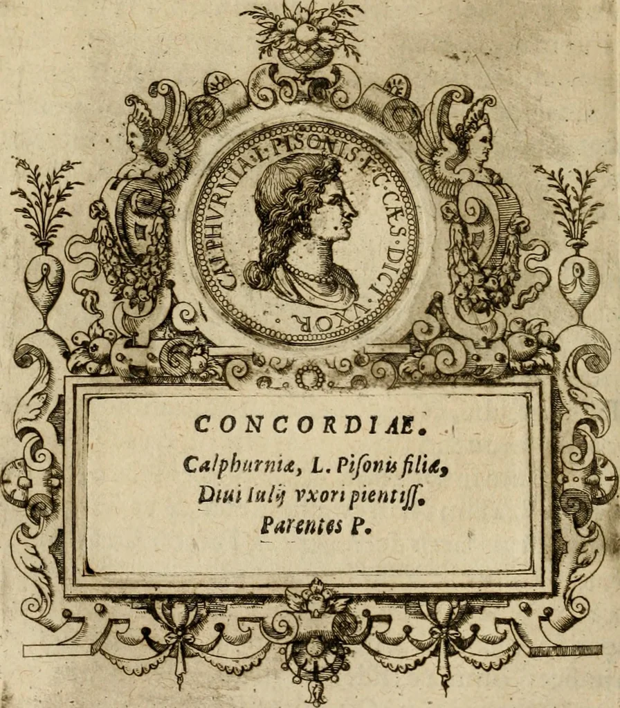 An illustration from XII. primorvm Caesarvm et LXIIII ipsorvm vxorvm et parentum ex antiquis numismatibus, in aere incisae, effigies : atque eorundem earundemque vitae & res gestae, ex varijs authoribus collectae per Levinvm Hvlsivm .., 1597, leaf 27