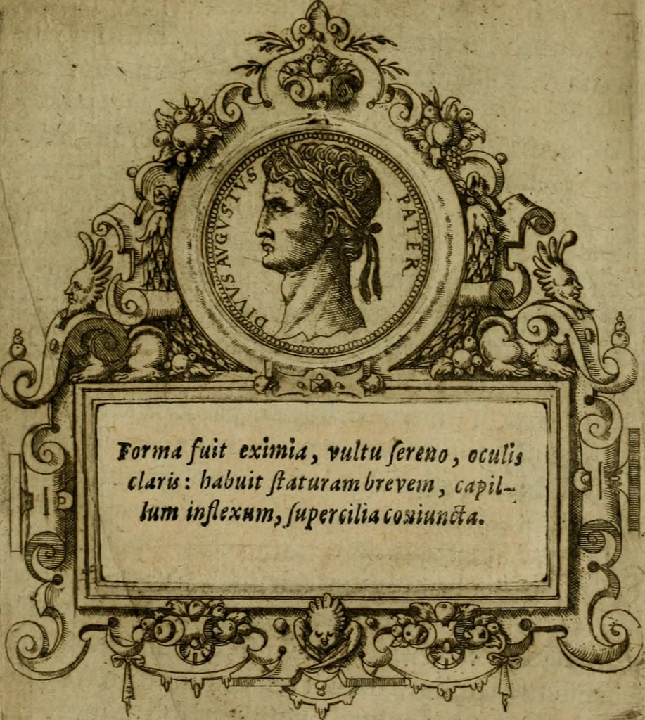 An illustration from XII. primorvm Caesarvm et LXIIII ipsorvm vxorvm et parentum ex antiquis numismatibus, in aere incisae, effigies : atque eorundem earundemque vitae & res gestae, ex varijs authoribus collectae per Levinvm Hvlsivm .., 1597, leaf 38