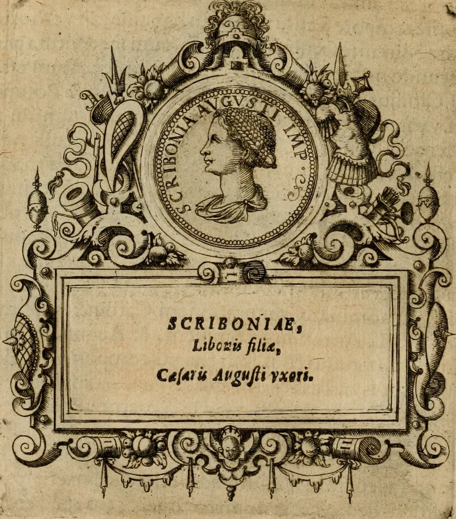 An illustration from XII. primorvm Caesarvm et LXIIII ipsorvm vxorvm et parentum ex antiquis numismatibus, in aere incisae, effigies : atque eorundem earundemque vitae & res gestae, ex varijs authoribus collectae per Levinvm Hvlsivm .., 1597, leaf 45