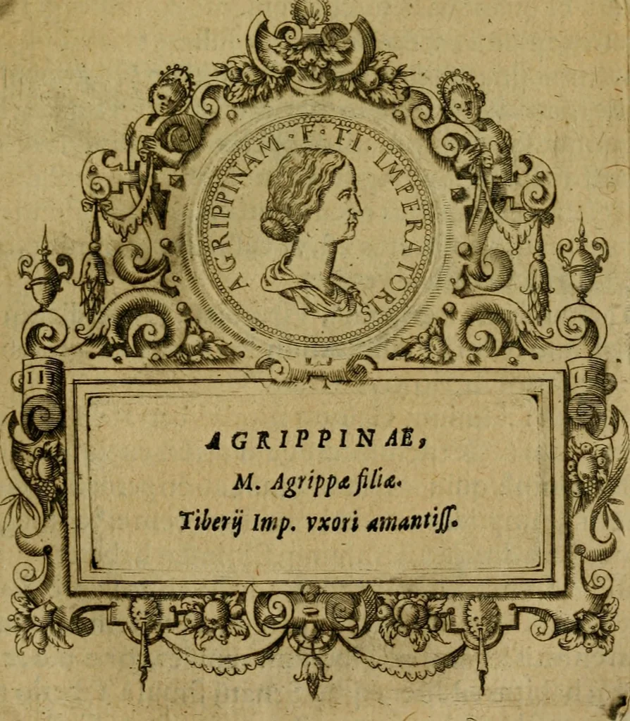 An illustration from XII. primorvm Caesarvm et LXIIII ipsorvm vxorvm et parentum ex antiquis numismatibus, in aere incisae, effigies : atque eorundem earundemque vitae & res gestae, ex varijs authoribus collectae per Levinvm Hvlsivm .., 1597, leaf 64