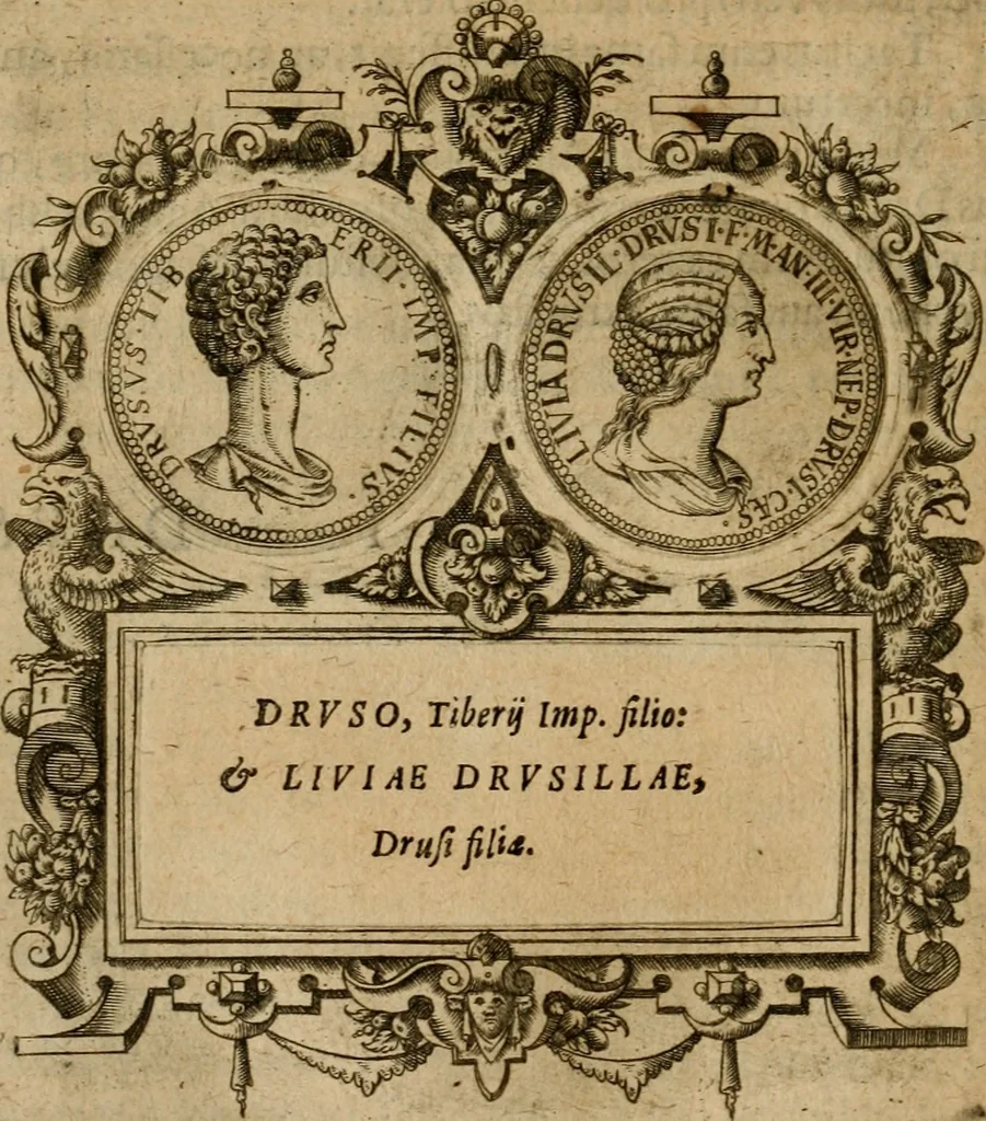 An illustration from XII. primorvm Caesarvm et LXIIII ipsorvm vxorvm et parentum ex antiquis numismatibus, in aere incisae, effigies : atque eorundem earundemque vitae & res gestae, ex varijs authoribus collectae per Levinvm Hvlsivm .., 1597, leaf 67