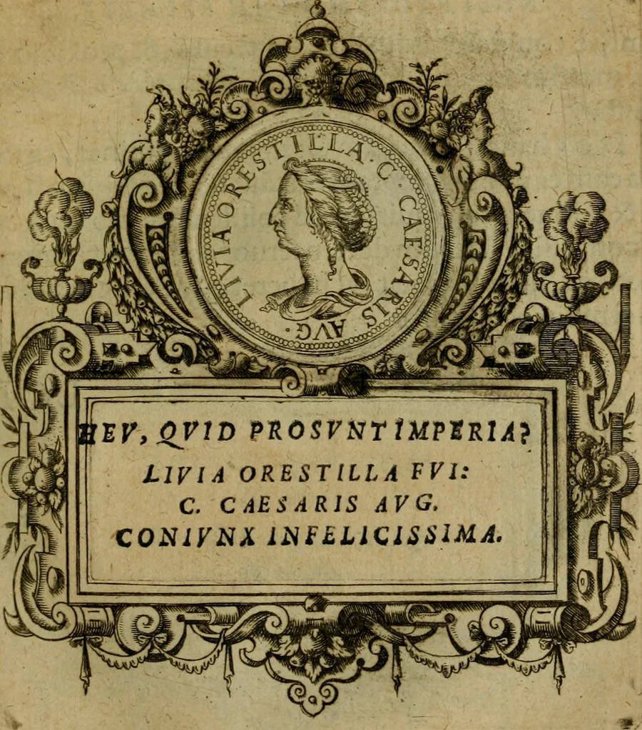 An illustration from XII. primorvm Caesarvm et LXIIII ipsorvm vxorvm et parentum ex antiquis numismatibus, in aere incisae, effigies : atque eorundem earundemque vitae & res gestae, ex varijs authoribus collectae per Levinvm Hvlsivm .., 1597, leaf 94