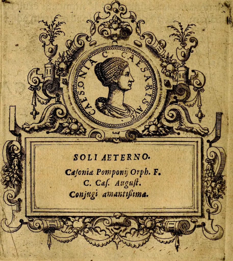 An illustration from XII primorvm Caesarvm et LXIIII. Ipsorvm vxorvm et parentum ex antiquis numismatibus, in aere incisae, effigies: atque eorundem earundemque vitae & res gestae, ex varijs authoribus, 1597, leaf 101