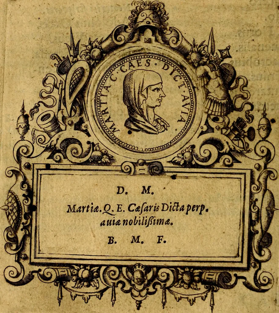 An illustration from XII primorvm Caesarvm et LXIIII. Ipsorvm vxorvm et parentum ex antiquis numismatibus, in aere incisae, effigies: atque eorundem earundemque vitae & res gestae, ex varijs authoribus, 1597, leaf 11