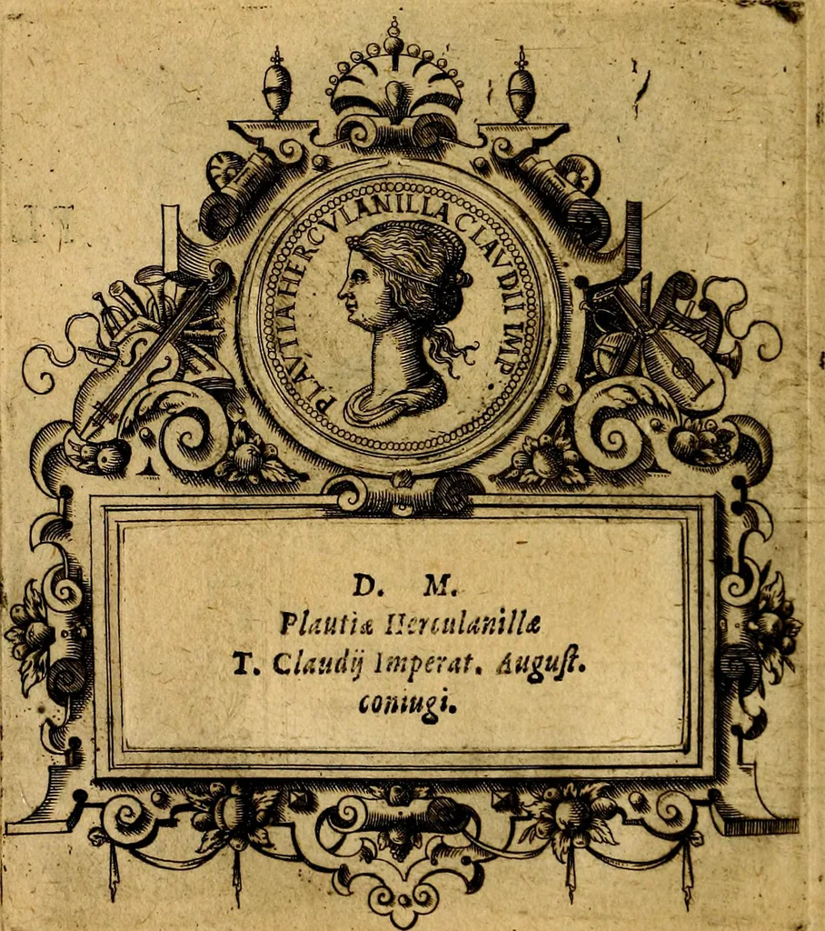 An illustration from XII primorvm Caesarvm et LXIIII. Ipsorvm vxorvm et parentum ex antiquis numismatibus, in aere incisae, effigies: atque eorundem earundemque vitae & res gestae, ex varijs authoribus, 1597, leaf 113